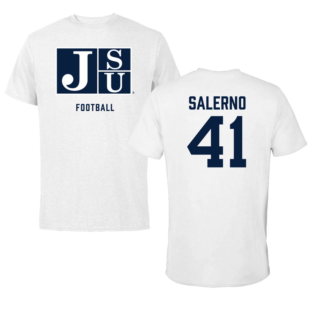 Jackson State University Football White Performance Tee - #41 Avery Salerno