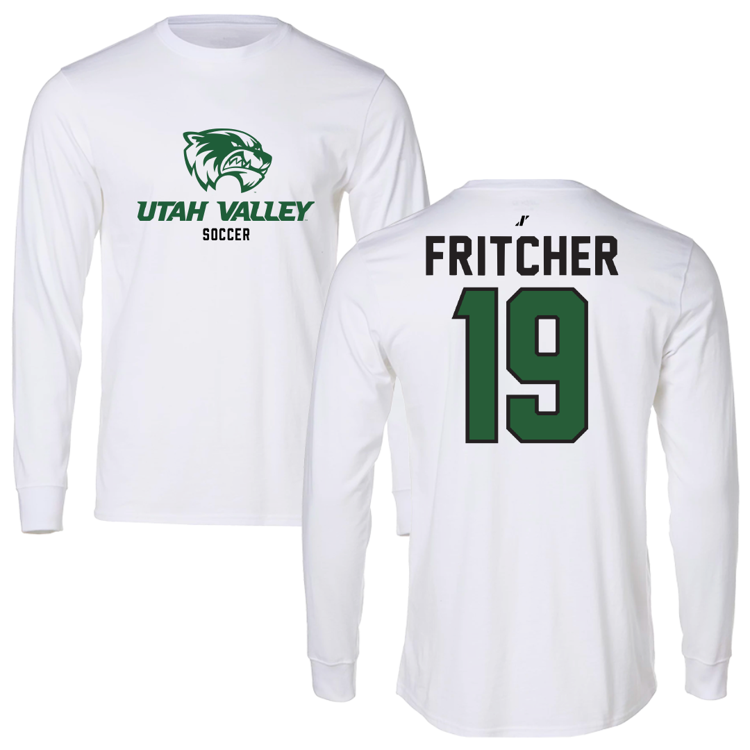 Utah Valley University Soccer White Classic Performance Long Sleeve - #19 Alex Fritcher