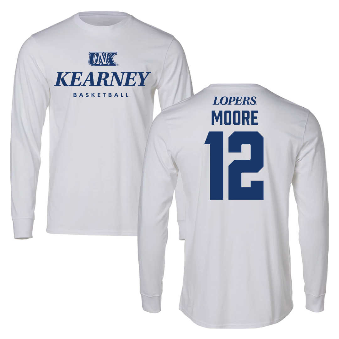 University of Nebraska at Kearney Basketball White Performance Long Sleeve - #12 Samantha Moore