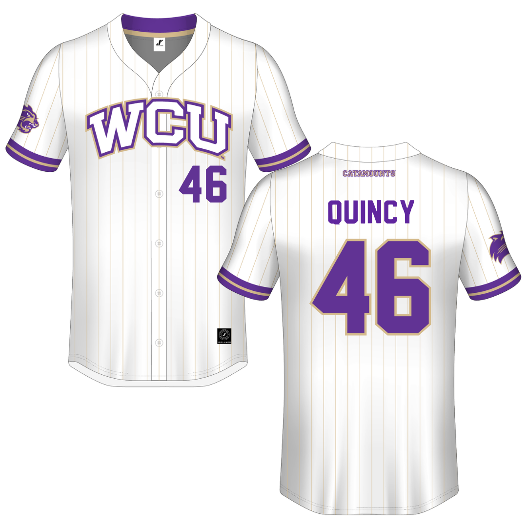 Western Carolina University White Pinstripe Button-Down Jersey - #46 Adam Quincy