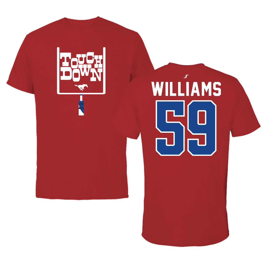 Southern Methodist University Football Canvas Red Touchdown Tee - #59 PJ Williams