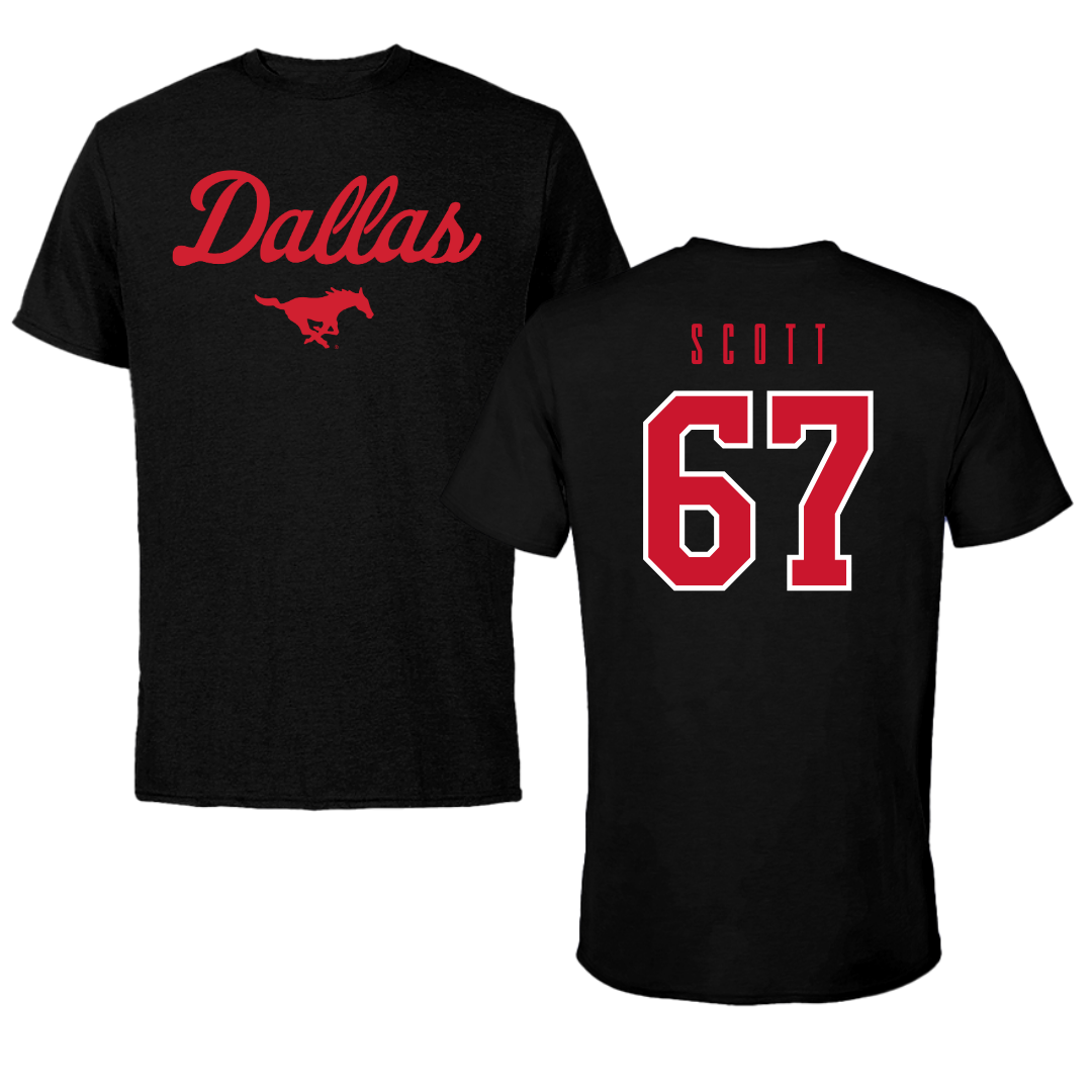 Southern Methodist University Football Black Dallas Performance Tee - #67 Sean Scott