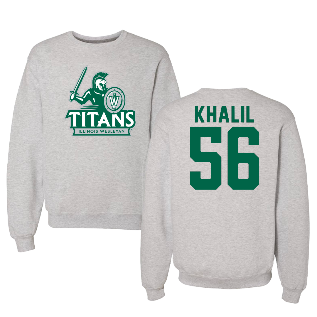 Illinois Wesleyan University Football Gray Titans Crewneck - #56 Mo Khalil