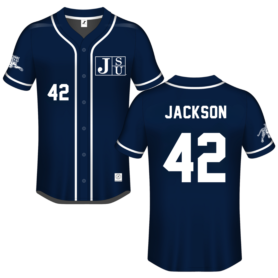 Jackson State University Navy Button-Down Jersey - #42 Jace Jackson