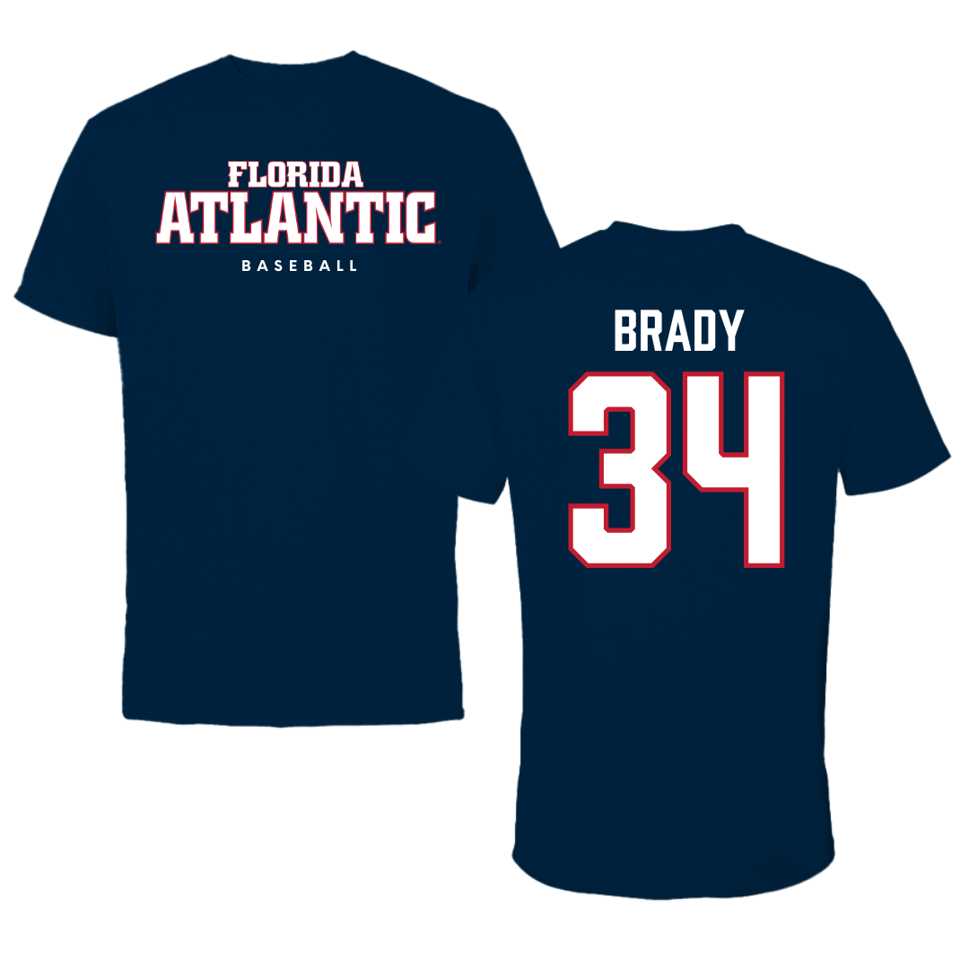 Florida Atlantic University Baseball Navy Block Tee - #34 Carter Brady