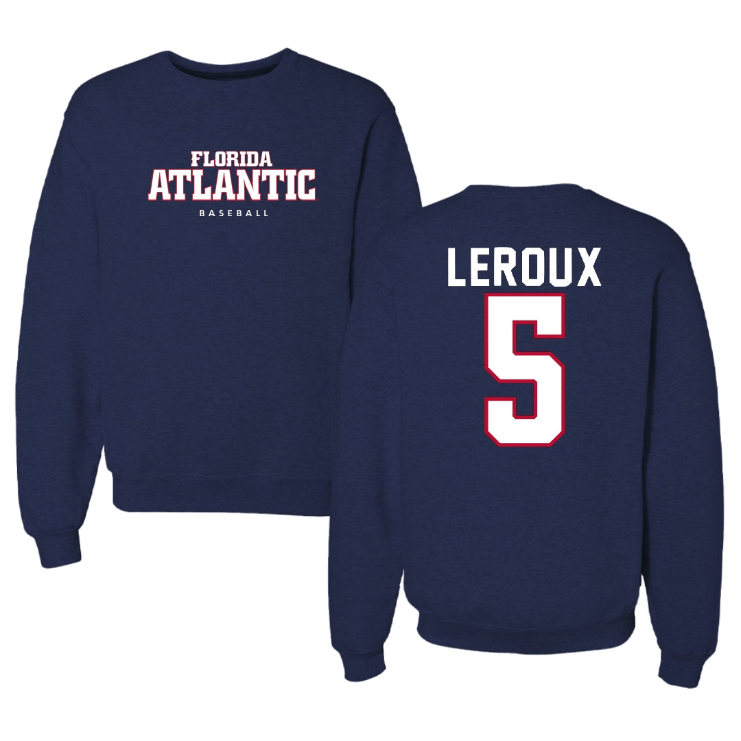 Florida Atlantic University Baseball Navy Crewneck - #5 Brando Leroux