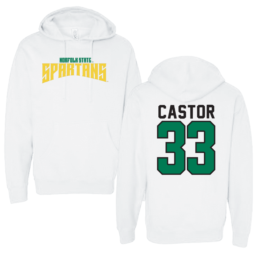 Norfolk State University Football White Classic Hoodie - #33 Darren Castor