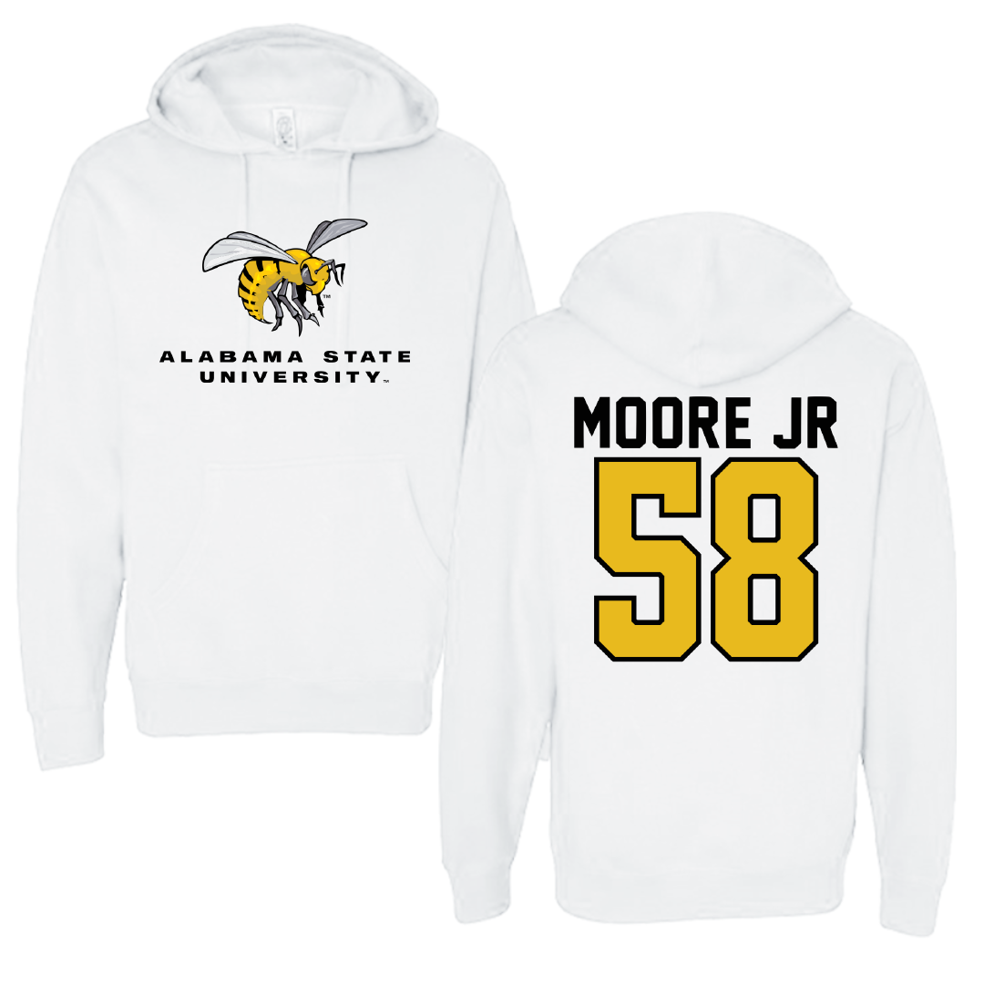 Alabama State University Football White Block Hoodie - #58 Michael Moore Jr