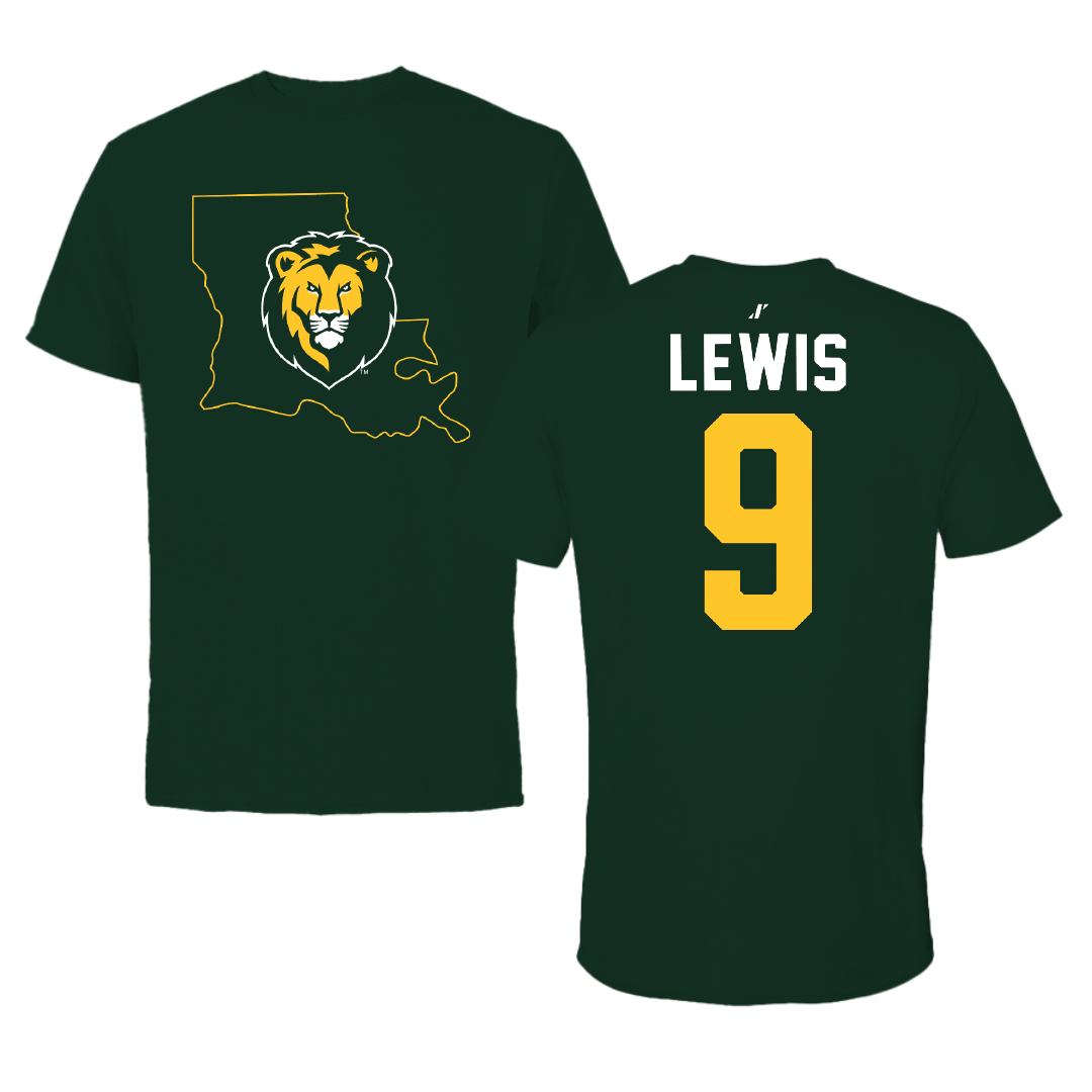 Southeastern Louisiana University Football Forest Green State Tee - #9 Darius Lewis