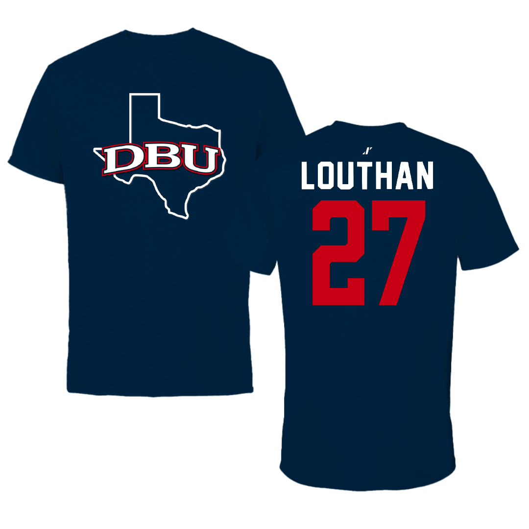 Dallas Baptist University Soccer Navy State Performance Tee - #27 Anne Louthan