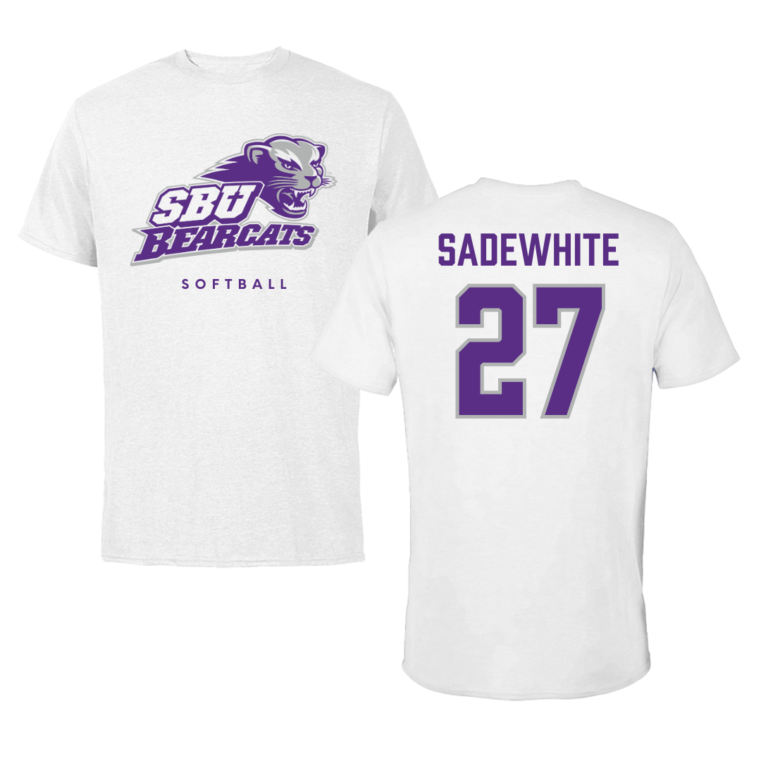Southwest Baptist University Softball White Performance Tee - #27 Lucy Sadewhite