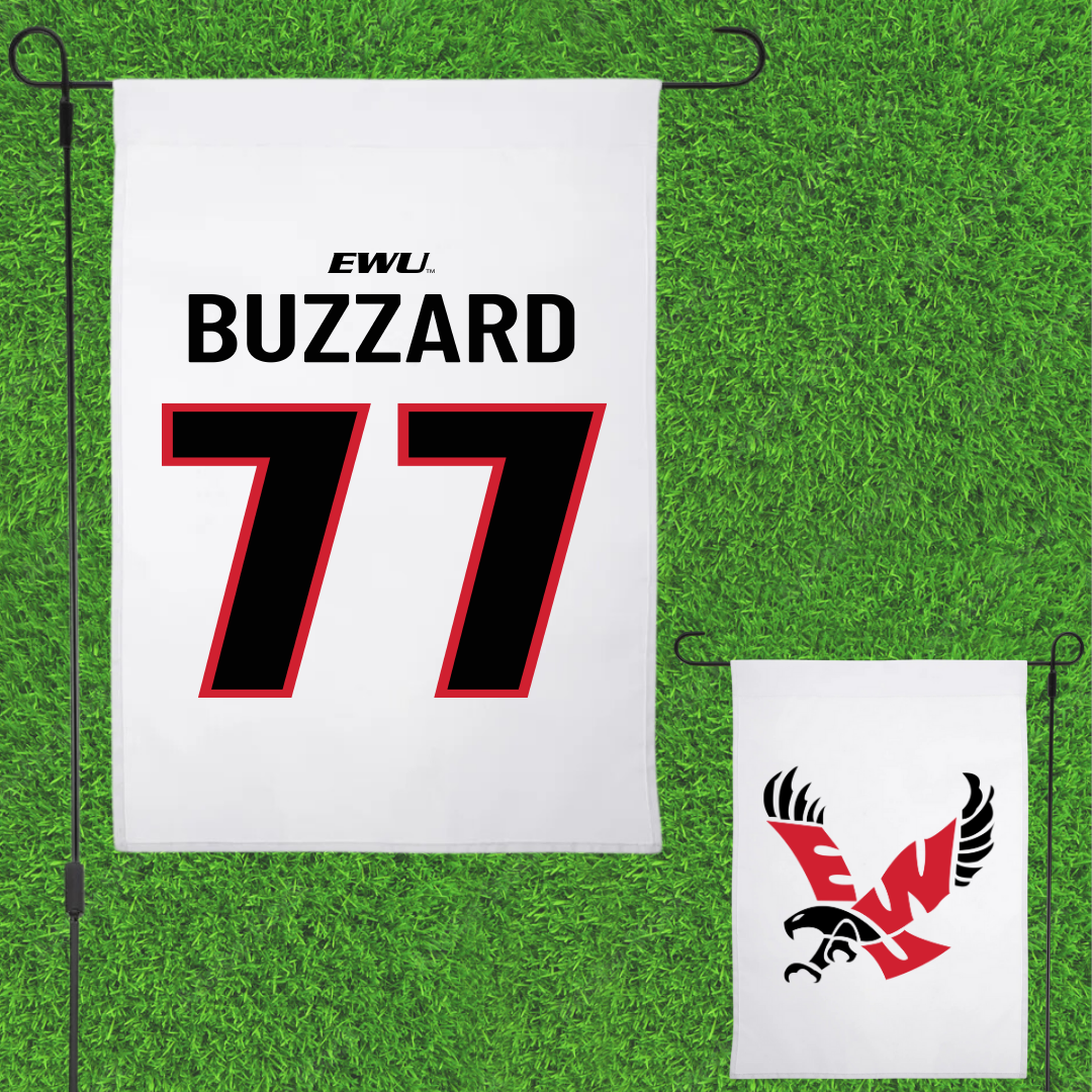 Eastern Washington University Football White Garden Flag - #77 William Buzzard