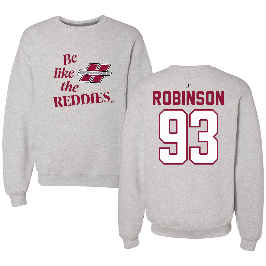 Henderson State University Football Light Gray Be Like Us Crewneck - #93 Shaq'ke Robinson