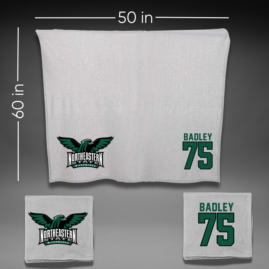 Northeastern State University Football Gray Blanket - #75 Cayson Badley