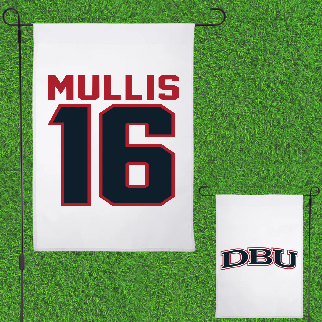Dallas Baptist University Soccer White Garden Flag - #16 Kathryn Mullis