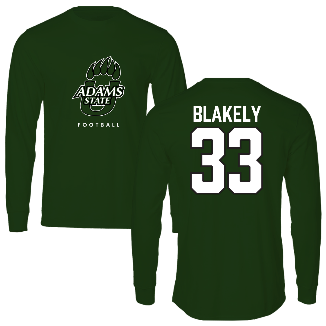 Adams State University Football Green Performance Long Sleeve - #33 Psyer Blakely
