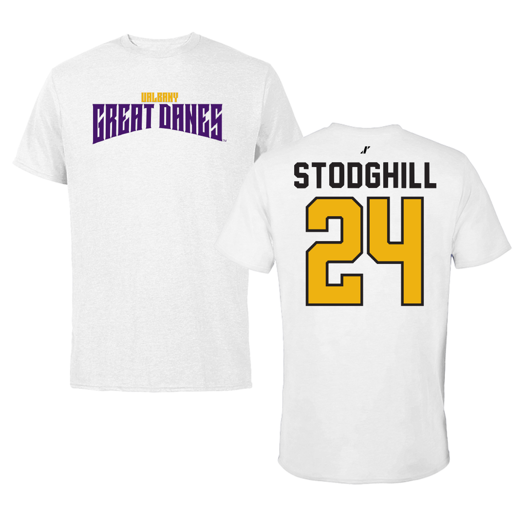 University at Albany Football White Classic Performance Tee - #24 Cam Stodghill