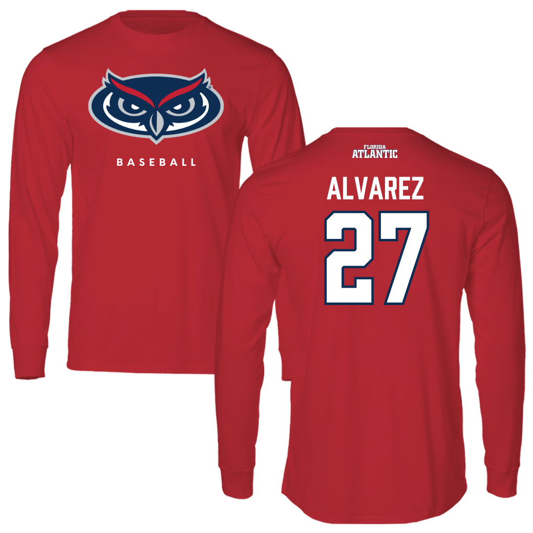 Florida Atlantic University Baseball Red Performance Long Sleeve - #27 David Alvarez