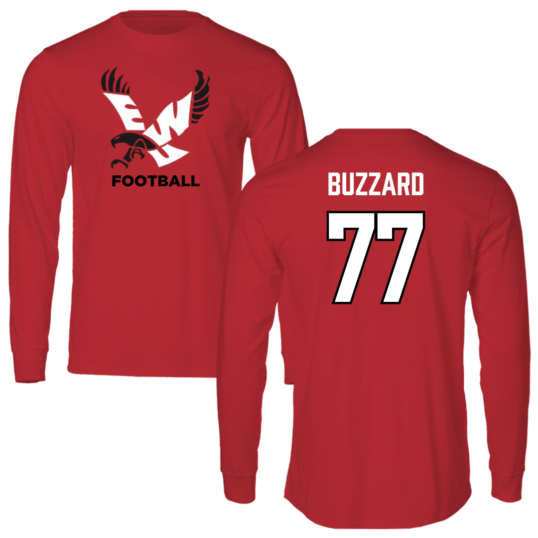 Eastern Washington University Football Red EWU Long Sleeve - #77 William Buzzard