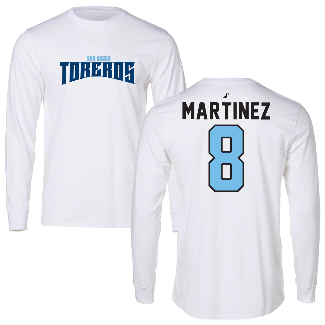 University of San Diego Soccer White Classic Performance Long Sleeve - #8 Josh Martinez