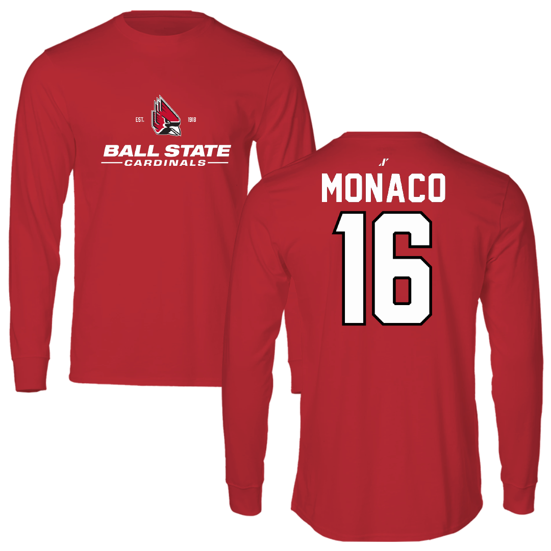 Ball State University Soccer Red General Performance Long Sleeve - #16 Tori Monaco