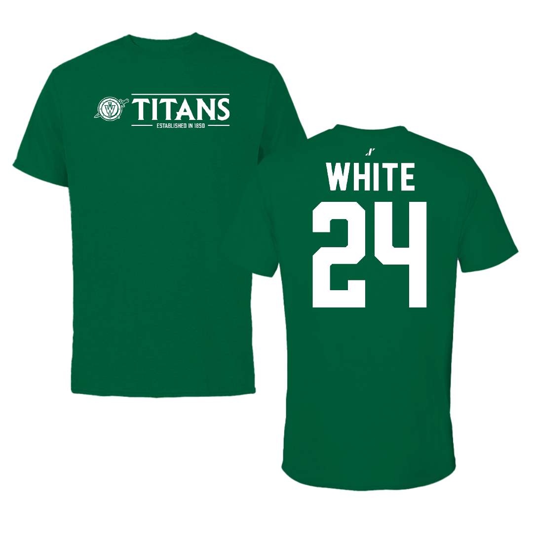 Illinois Wesleyan University Soccer Green General Performance Tee - #24 Sawyer White