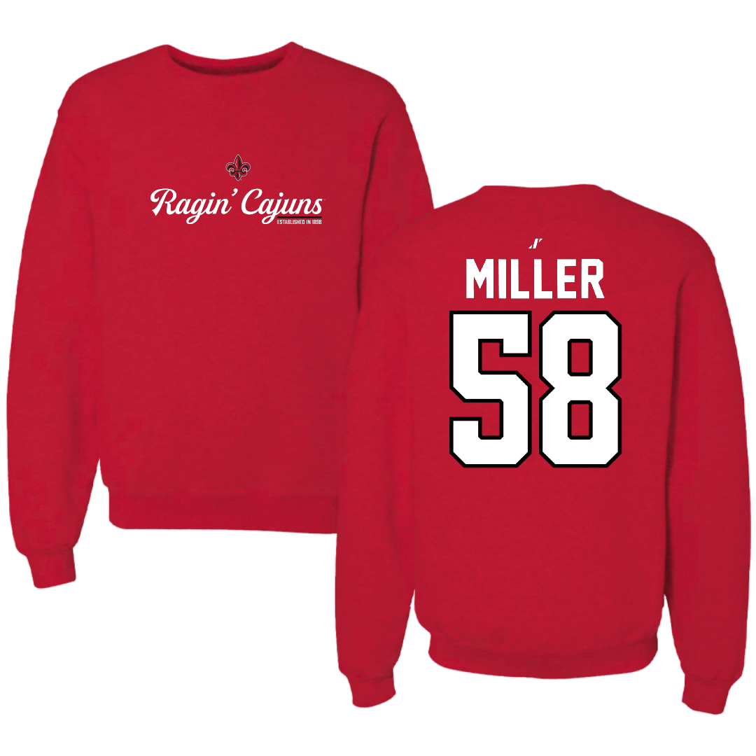 University of Louisiana at Lafayette Football Red General Crewneck - #58 Grant Miller