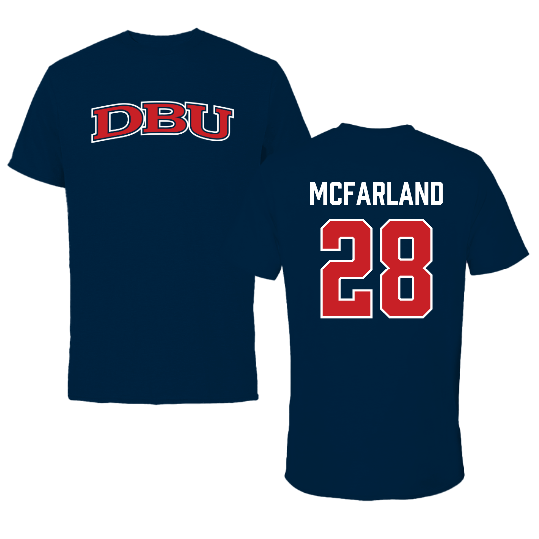 Dallas Baptist University Soccer Navy DBU Tee - #28 Riley McFarland