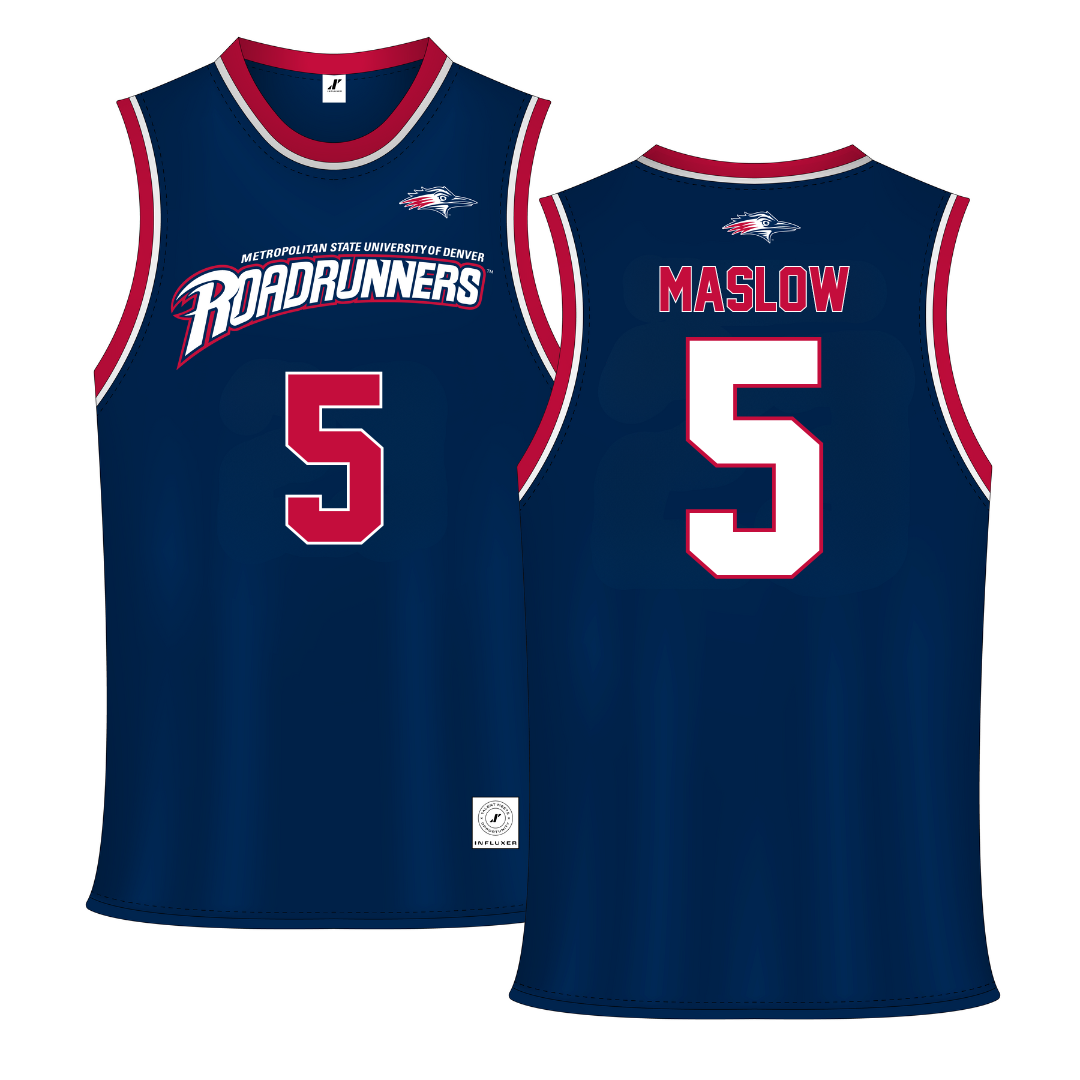 Metropolitan State University of Denver Navy Basketball Jersey - #5 Ryan Maslow