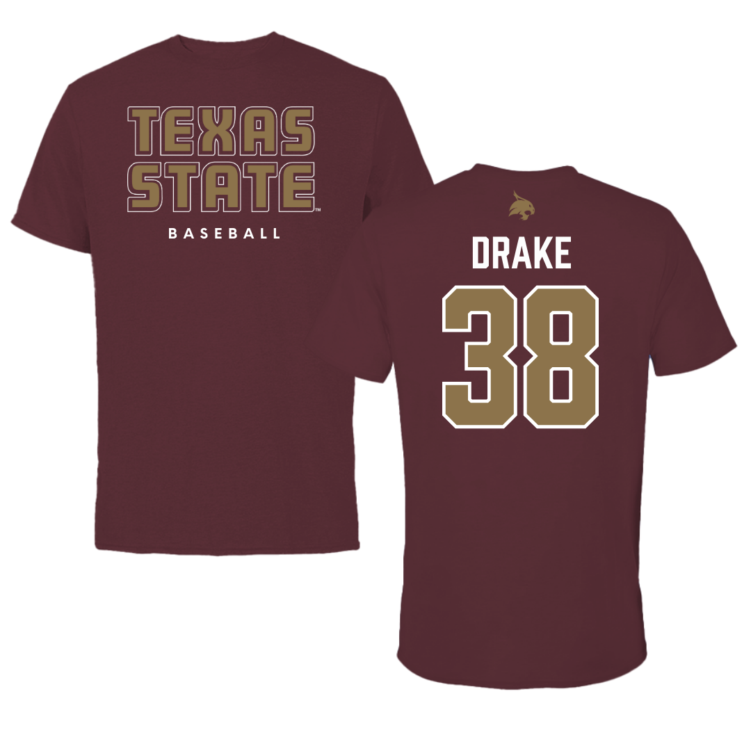 Texas State University Baseball Maroon Performance Tee - #38 Colten Drake