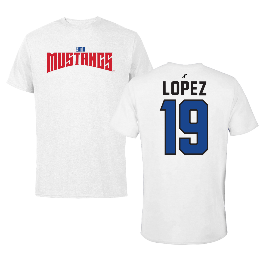 Southern Methodist University Soccer White Classic Performance Tee - #19 Milton Lopez