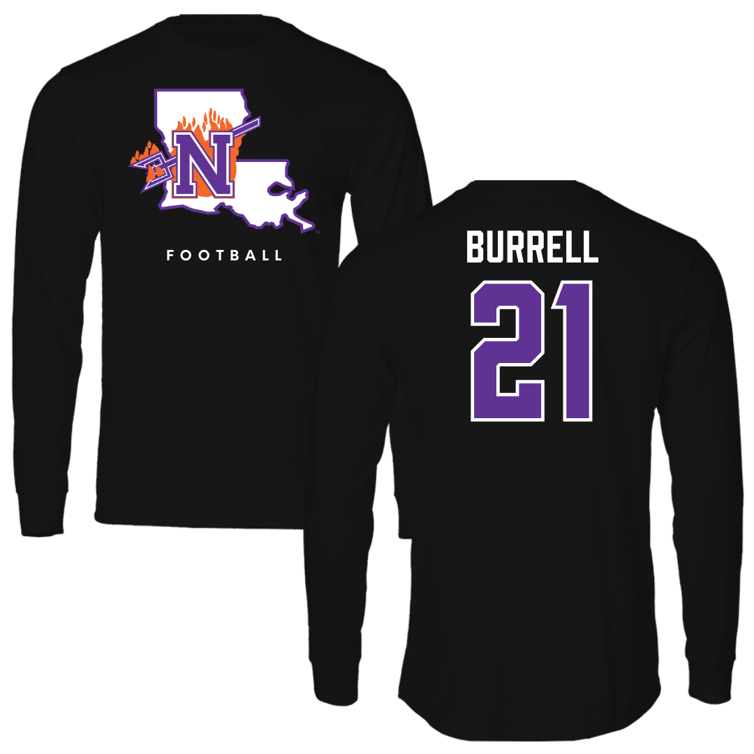 Northwestern State University Football Black Block Performance Long Sleeve - #21 Kolbe Burrell