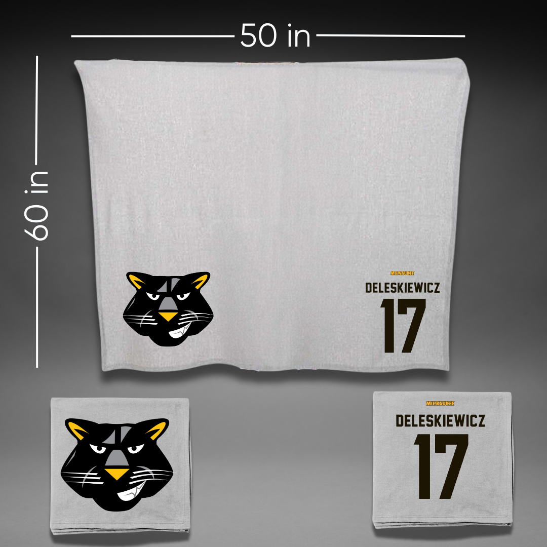 University of Wisconsin-Milwaukee Baseball Gray Blanket - #17 Tyler Deleskiewicz