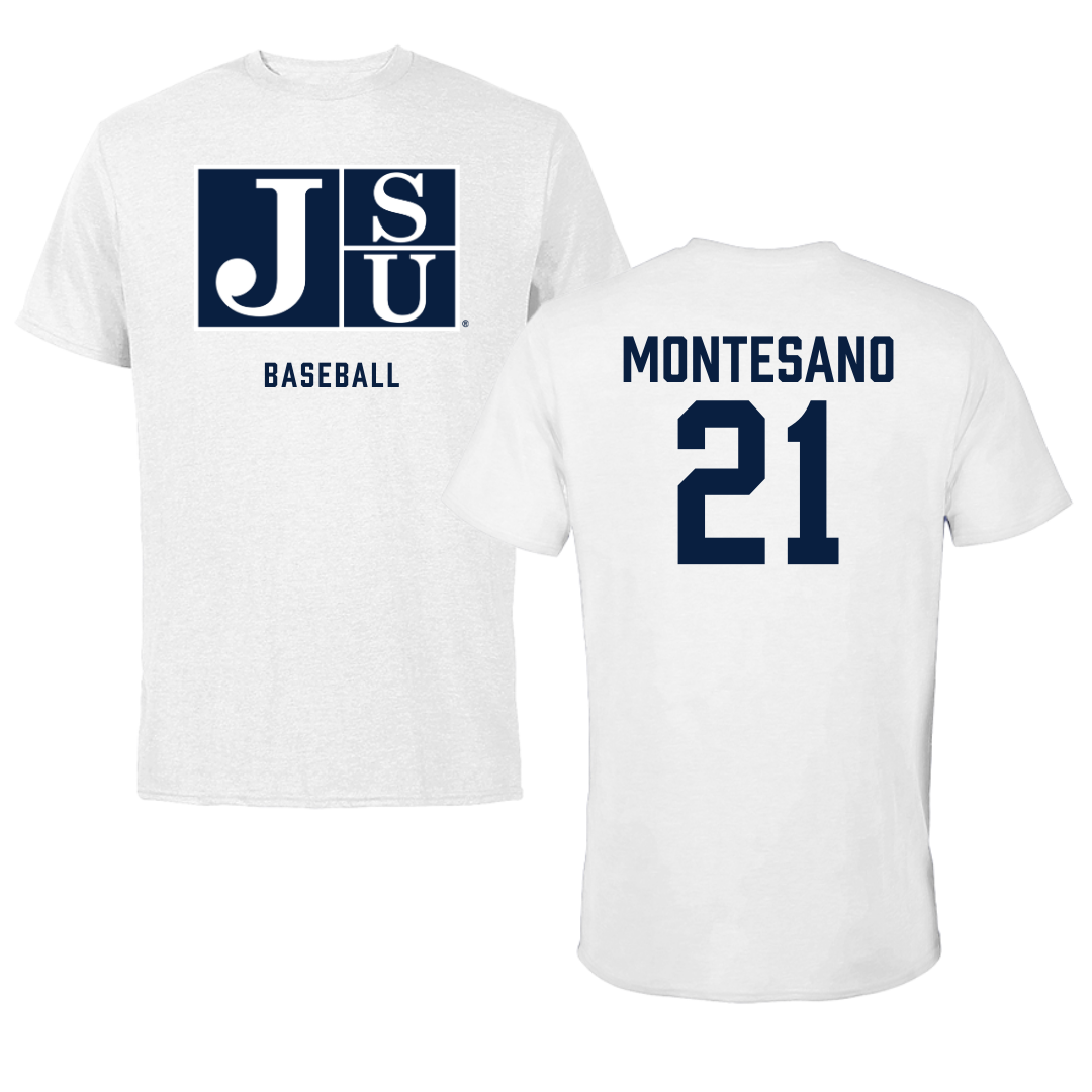 Jackson State University Baseball White Performance Tee - #21 Lenny Montesano