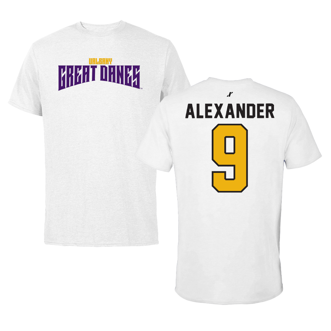 University at Albany Football White Classic Tee - #9 Landon Alexander