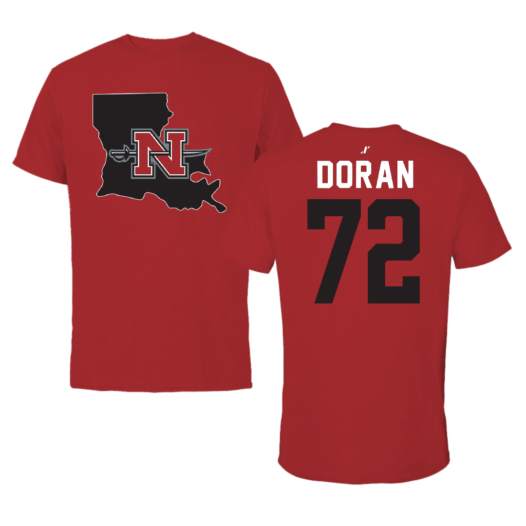 Nicholls State University Football Canvas Red State Tee - #72 Seth Doran