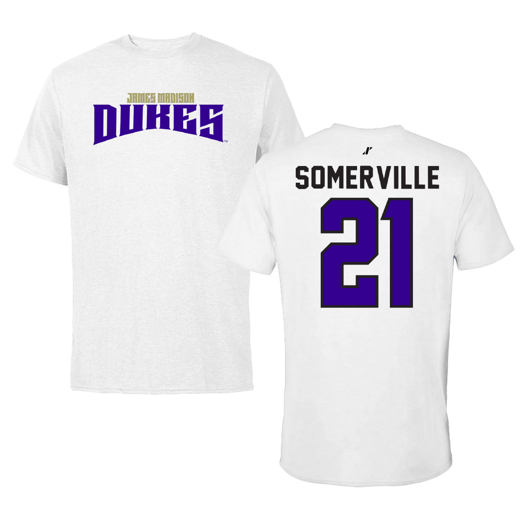 James Madison University Football White Classic Performance Tee - #21 Jamari Somerville