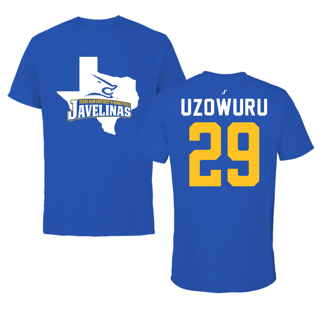 Texas A&M University-Kingsville Football Blue State Tee - #29 Bryan Uzowuru