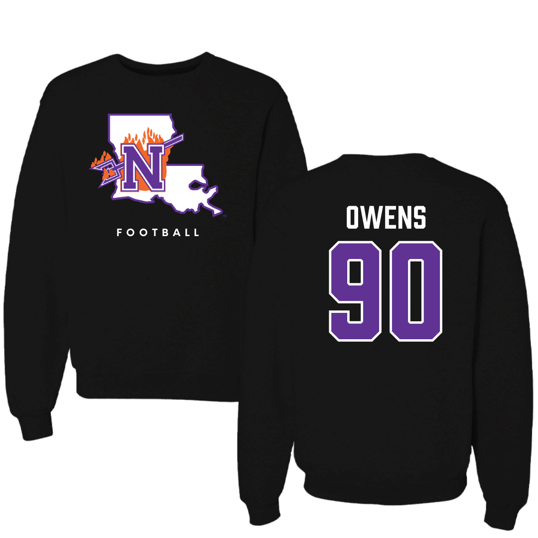Northwestern State University Football Black Block Crewneck - #90 Chancellor Owens
