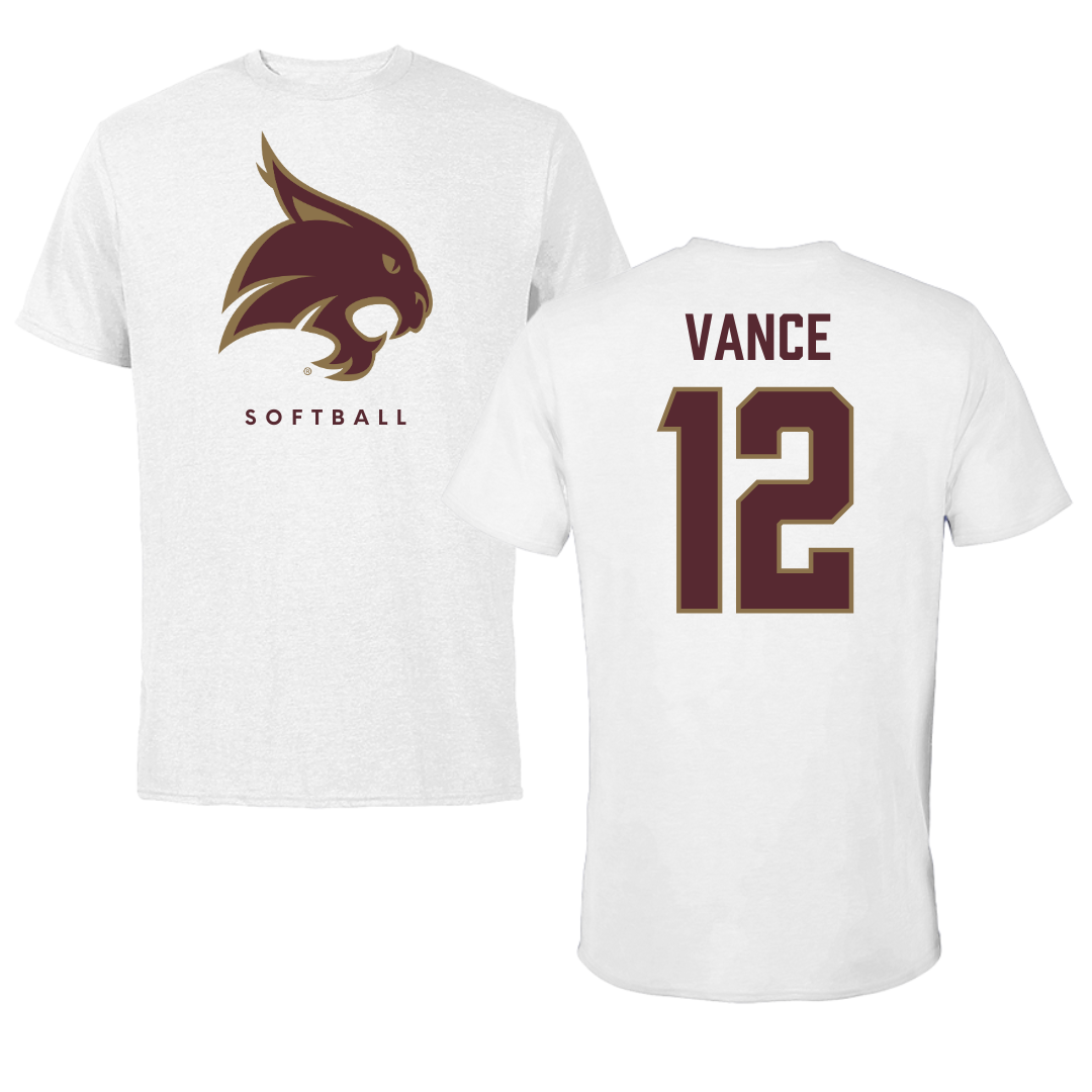 Texas State University Softball White Performance Tee - #12 Halee Vance