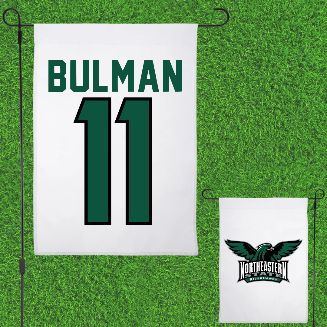 Northeastern State University Soccer White Garden Flag - #11 Braxton Bulman