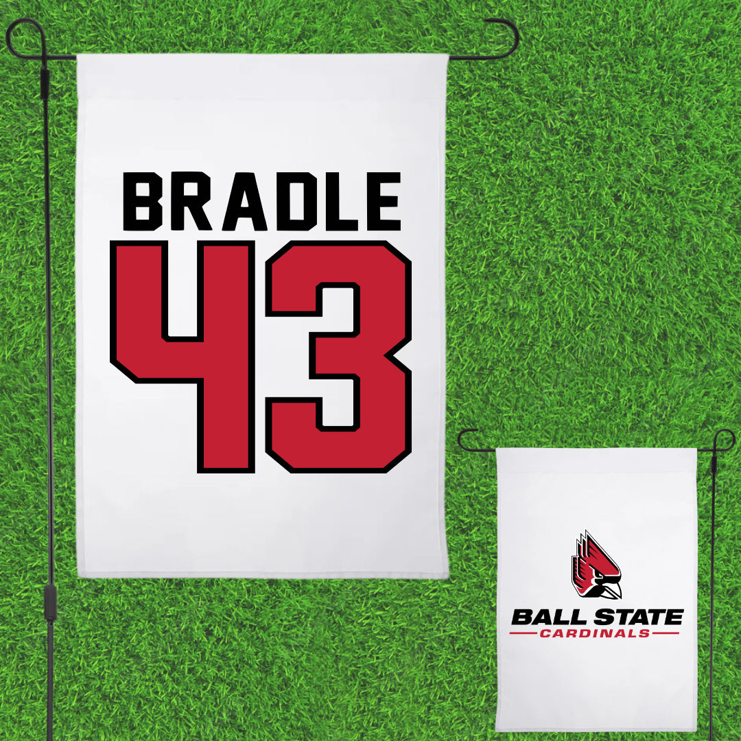 Ball State University Baseball White Garden Flag - #43 Ty Bradle