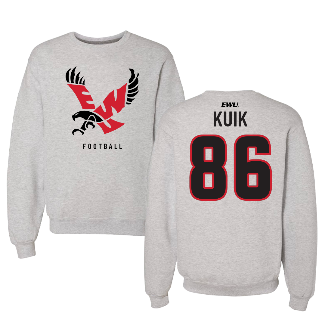 Eastern Washington University Football Gray Crewneck - #86 Braden Kuik