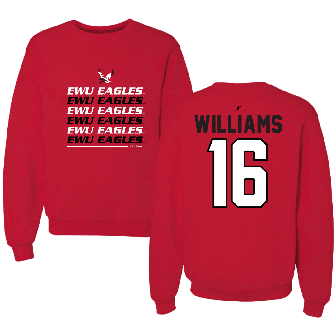 Eastern Washington University Football Red General Crewneck - #16 Miles Williams