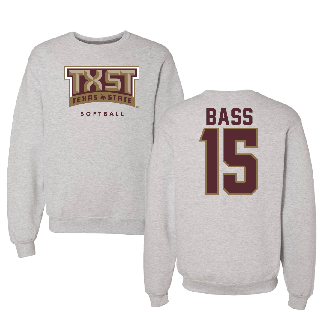 Texas State University Softball Gray Crewneck - #15 Karmyn Bass