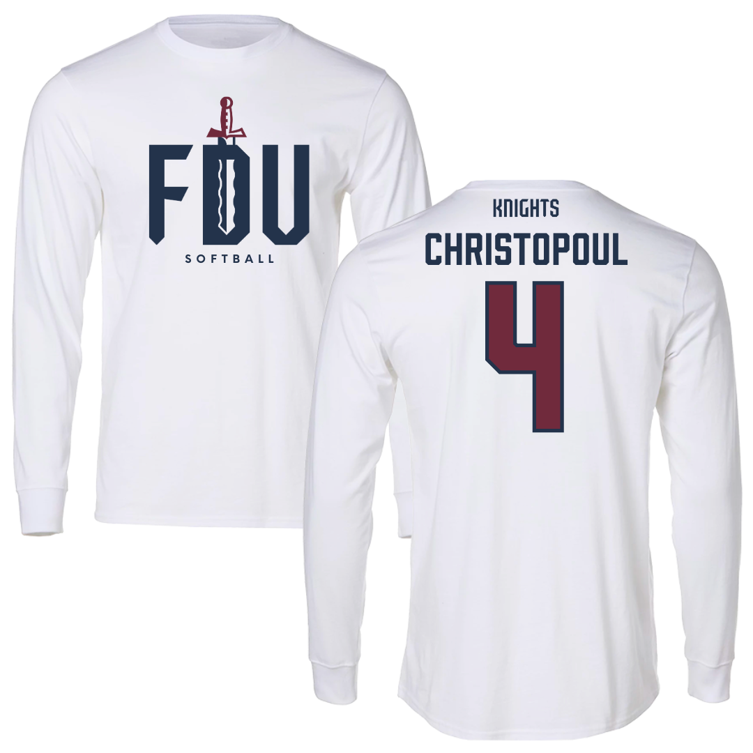 Fairleigh Dickinson University-Metropolitan Campus Softball White Long Sleeve - #4 Olivia Christopoul