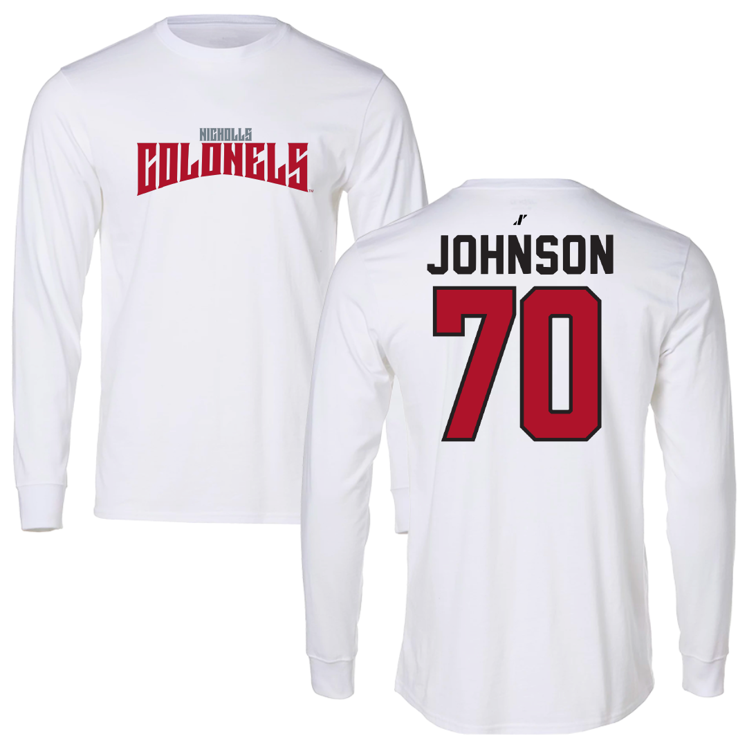 Nicholls State University Football White Classic Long Sleeve - #70 Jacob Johnson