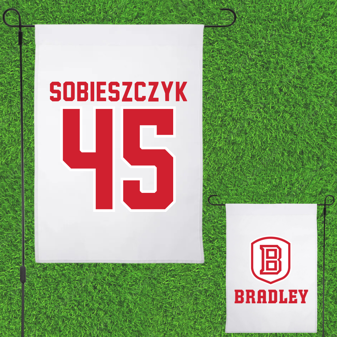 Bradley University Baseball White Garden Flag - #45 Isaac Sobieszczyk