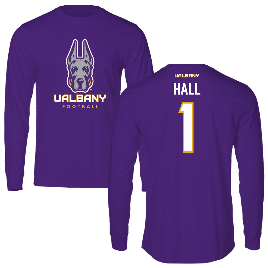 University at Albany Football Purple Mascot Long Sleeve - #1 Aamir Hall
