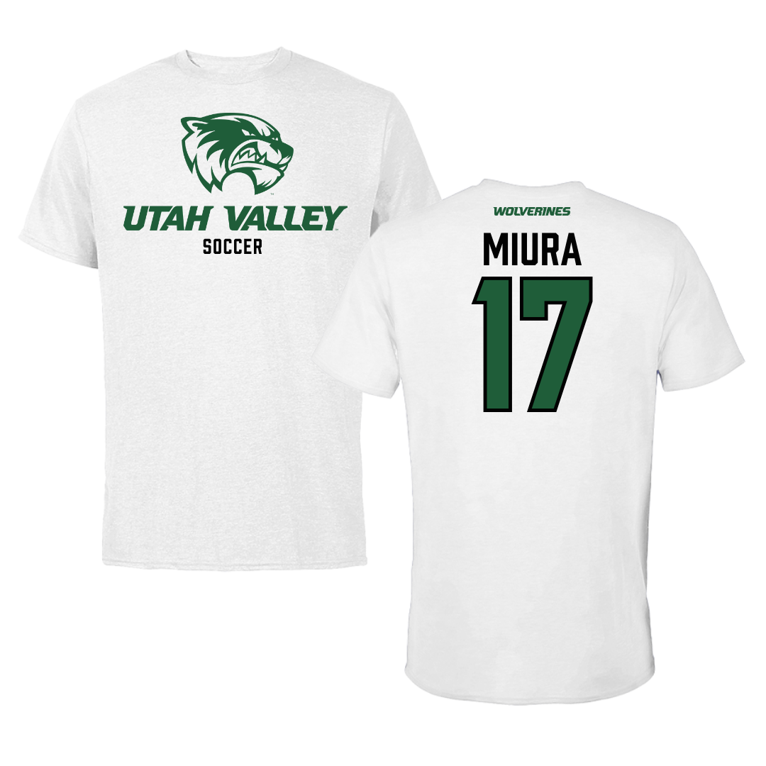 Utah Valley University Soccer White Performance Tee - #17 Ura Miura